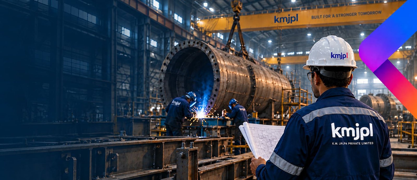 KMJPL site team executing structural erection work at an industrial plant